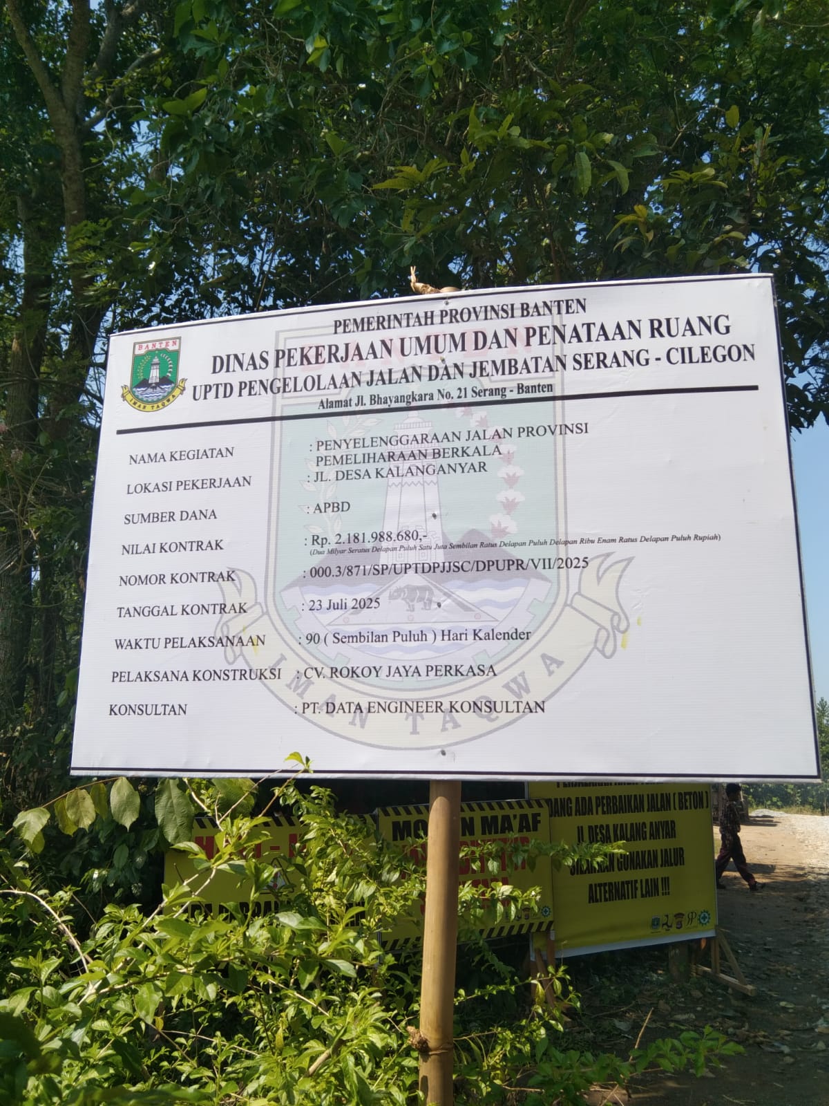 Pengawasan Dari UPTD PJJ Serang – Cilegon, Diduga Tidak Maksimal Pada Proyek Jalan Desa Kalanganyar