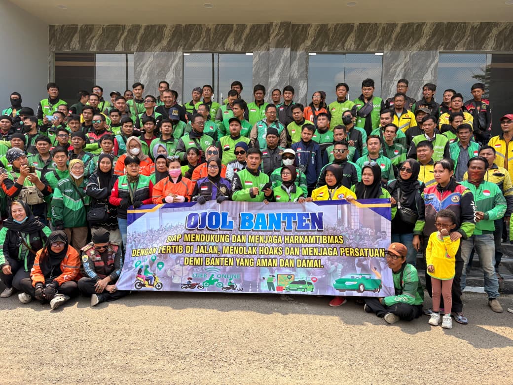 Komunitas Ojol Siap Solid Jaga Harkamtibmas:  “Ketertiban Tolak Hoaks Demi Banten Aman dan Damai”