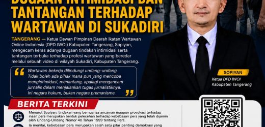 Ketua DPD IWOI Kabupaten Tangerang Sopiyan Kecam Keras Dugaan Intimidasi dan Tantangan Terhadap Wartawan di Sukadiri