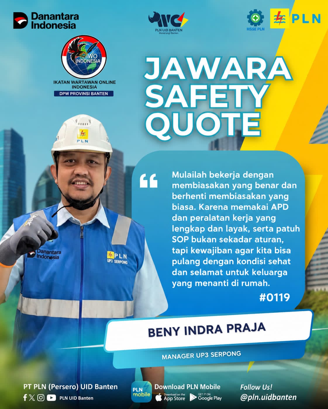 PLN UID Banten Gaungkan Budaya K3 Lewat “Jawara Safety Quote”, Kolaborasi Bersama IWO Indonesia Perkuat Kesadaran Keselamatan Kerja