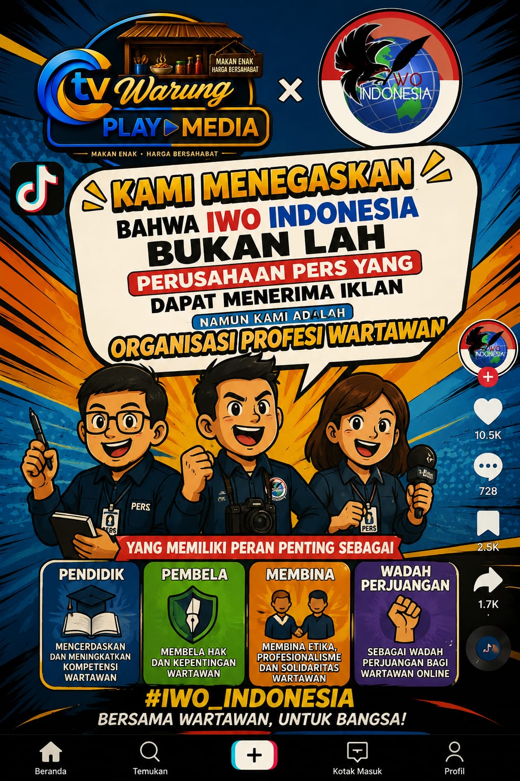 Sikapi Polemik Media Sosial, IWO Indonesia Tegaskan Posisi Sebagai Organisasi Profesi Wartawan, Bukan Perusahaan Pers Pencari ADV