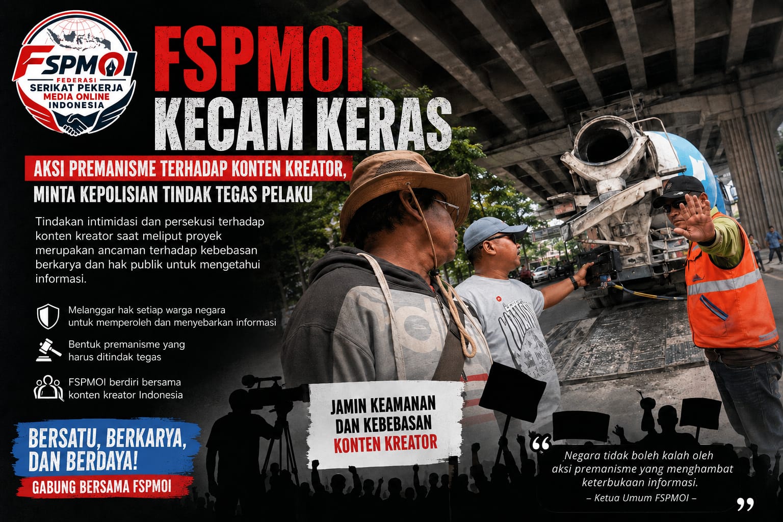FSPMOI Kecam Keras Aksi Premanisme terhadap Konten Kreator, Minta Kepolisian Tindak Tegas Pelaku