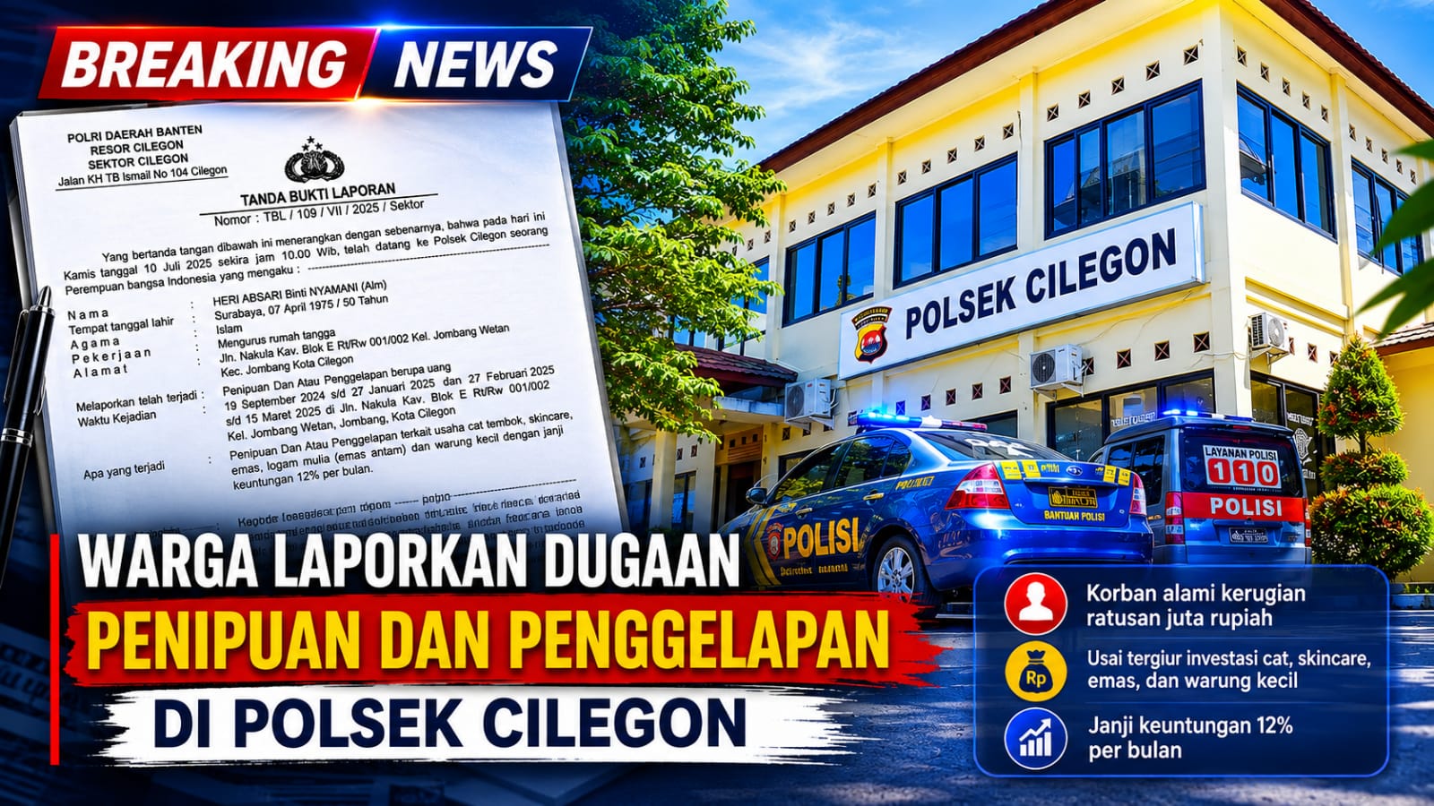 Diduga Tipu Investor dengan Iming-iming Fee 12 Persen, Seorang Wanita Dilaporkan ke Polsek Cilegon