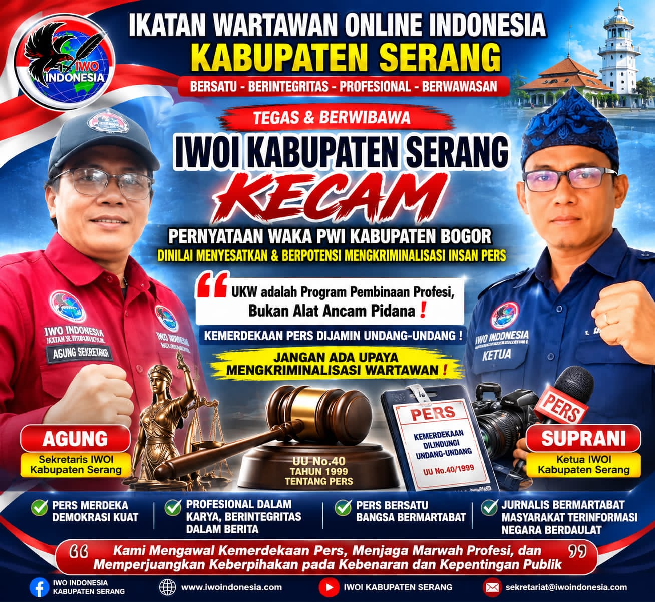 IWOI Kabupaten Serang Kecam Pernyataan Waka PWI Kabupaten Bogor, Nilai Narasi UKW Berpotensi Menyesatkan Publik dan Mengancam Kemerdekaan Pers