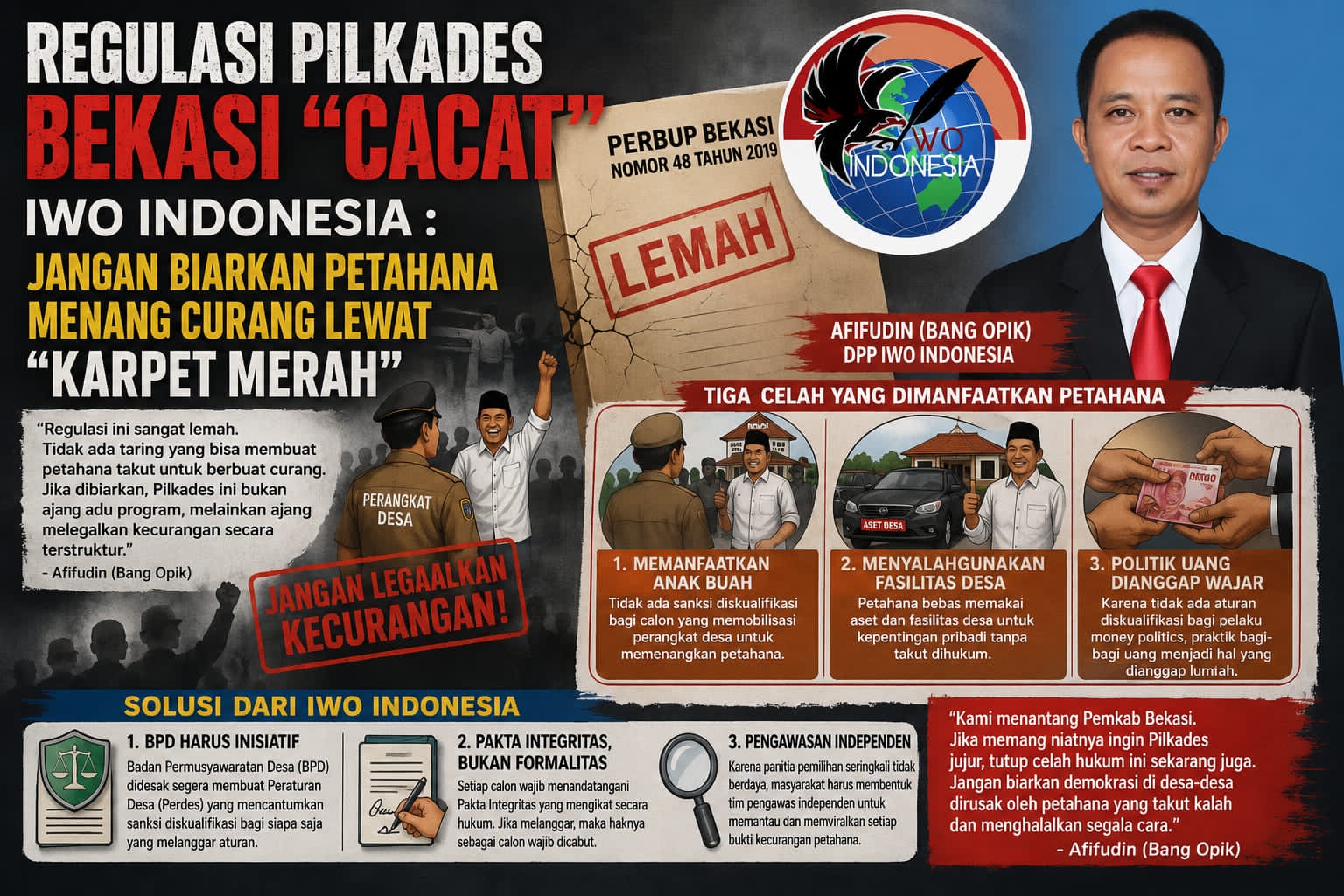Regulasi Pilkades Bekasi “Cacat”, IWO Indonesia : Jangan Biarkan Petahana Menang Curang Lewat “Karpet Merah”